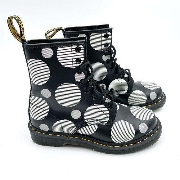 Dr Martens 1460 Polka Dot Boot Smooth Leather Black White Lace Up Sz 7 Women's - Picture 1 of 9